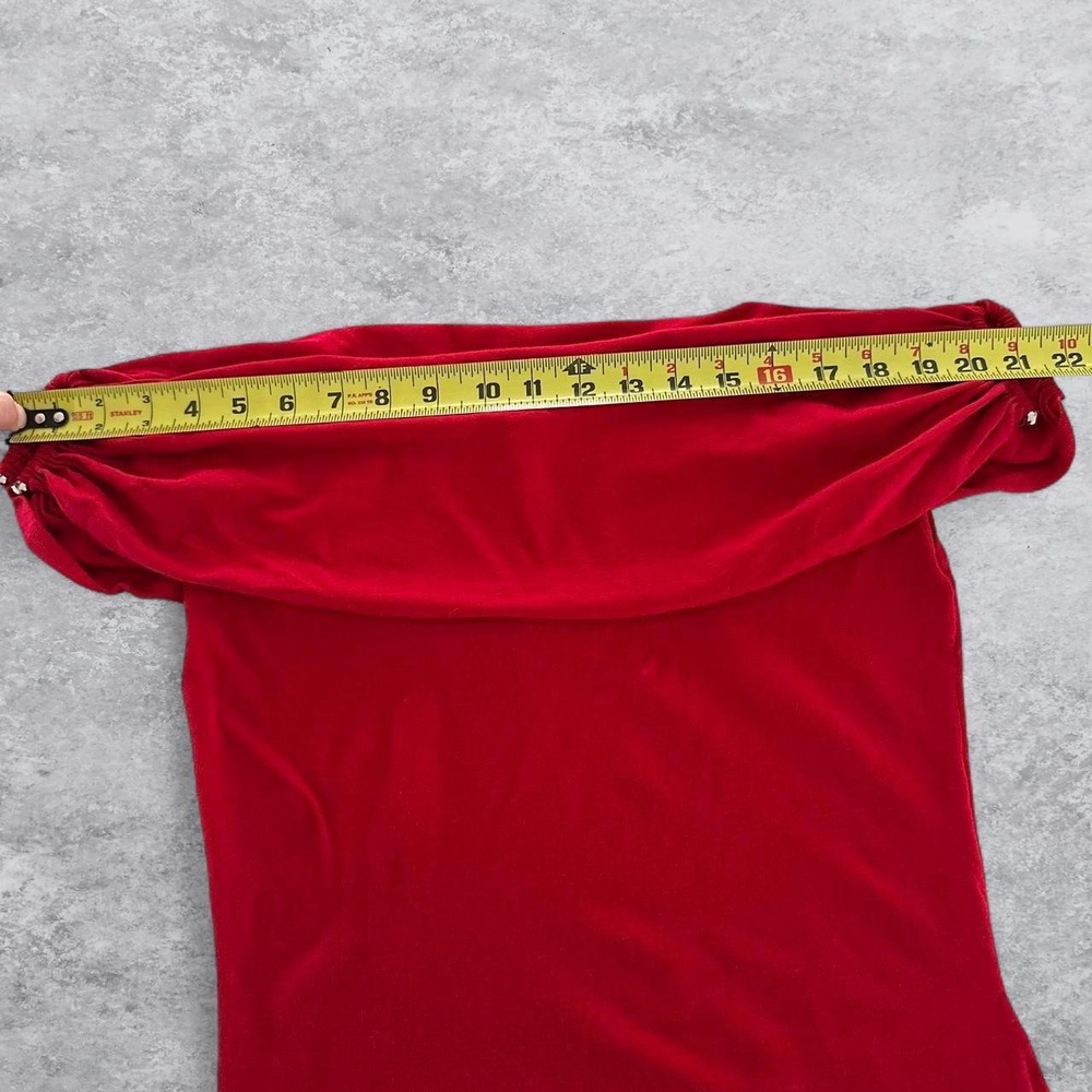 Zara Red Off The Shoulder Draped Bardot Top Metallic Detail Short Sleeve - Picture 8 of 8